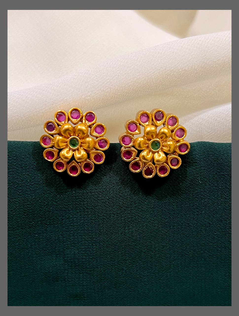 Ruby Stud Flower Earring in Nakshi - NE00247