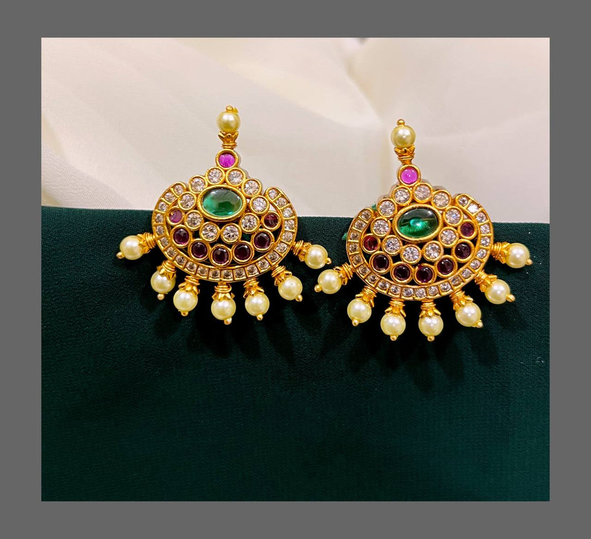 White Stone with Ruby Earring in Nakshi - NE00249