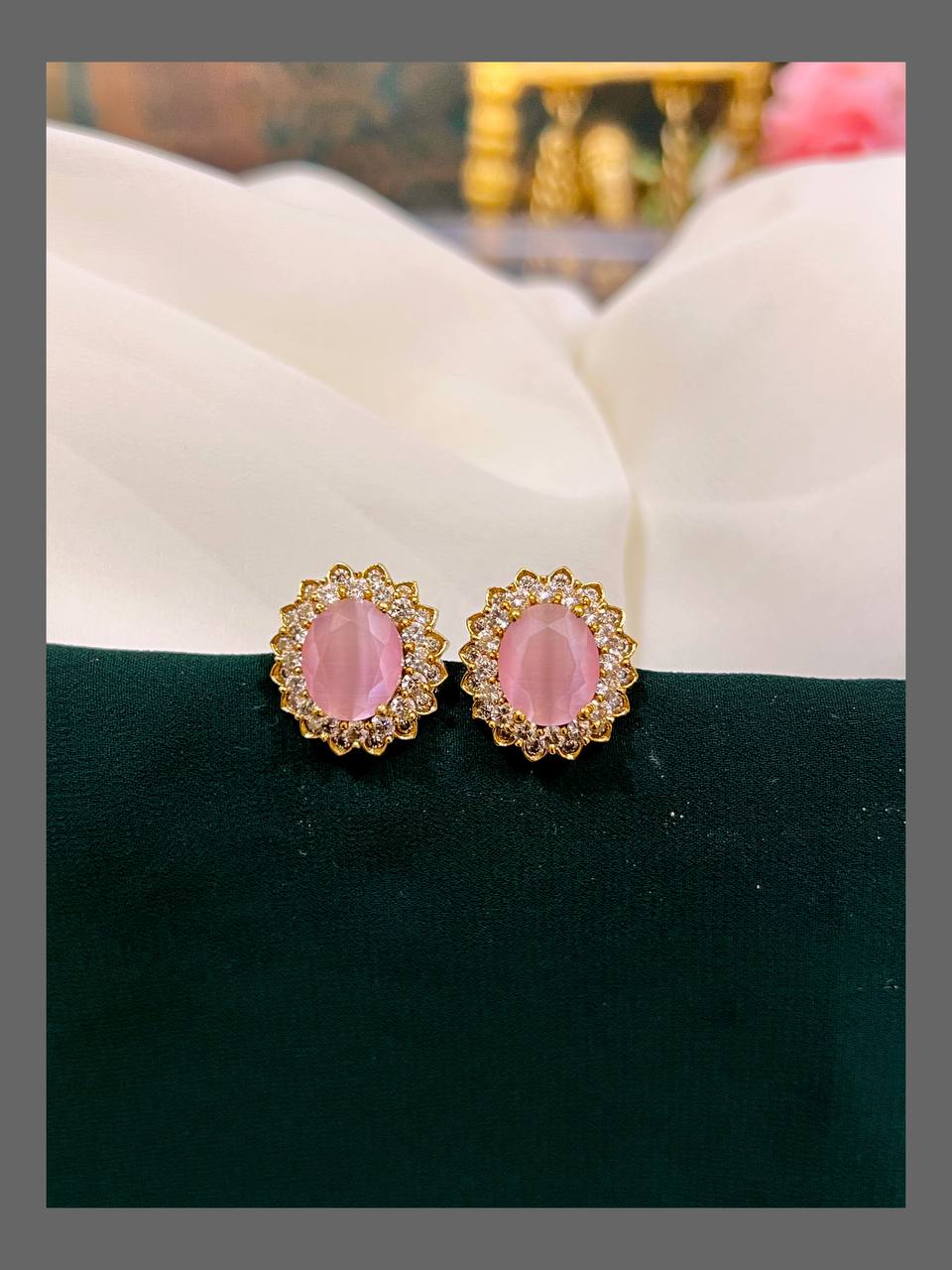 White Stud Earring in Nakshi - NE00252