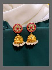 Ruby Flower Jhumki Earring in Kundan - KE00318