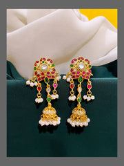 Multi Hanging Small Jhumki Earring in Kundan - KE00319