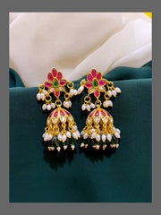 Ruby Rice pearl Jhumki Earring in Kundan - KE00321