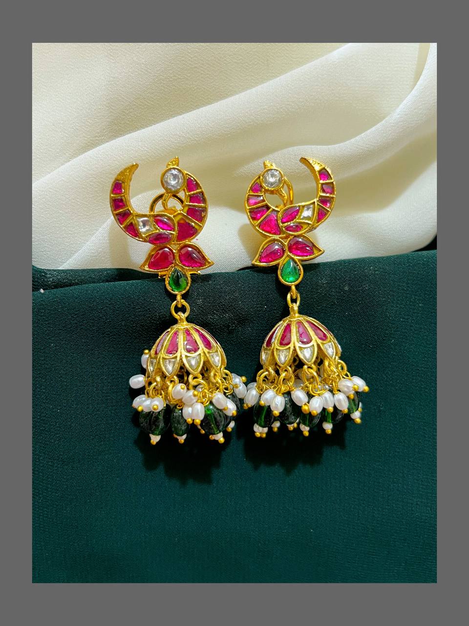 Ruby Peacock Jhumki Earring in Kundan - KE00331