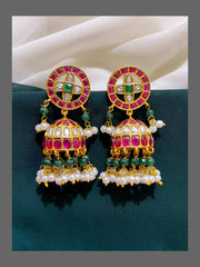Beautiful Ruby with Pearl Jhumki in Kundan - KE00327