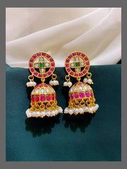 Beautiful Ruby with Pearl Jhumki in Kundan - KE00327