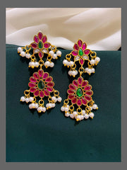 Beautiful Ruby Flower Earring in Kundan - KE00333