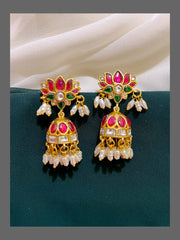 Rice Pearl Lotus Jhumki Earring in Kundan - KE00334