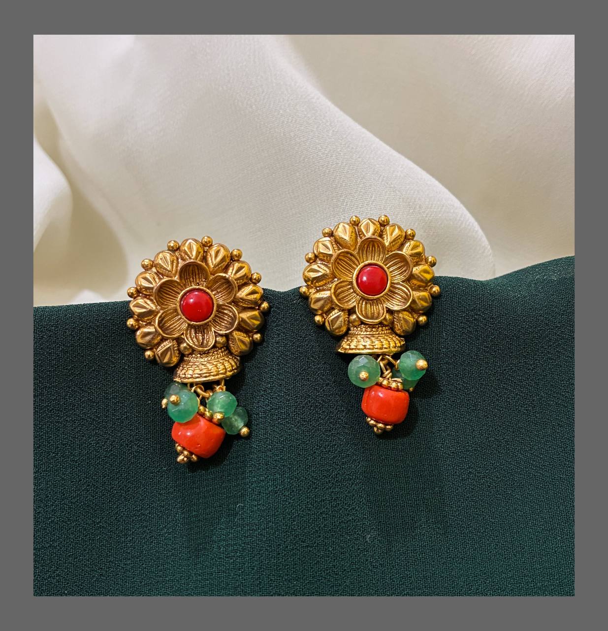 Coral Stud Earring in Nakshi - NE00310