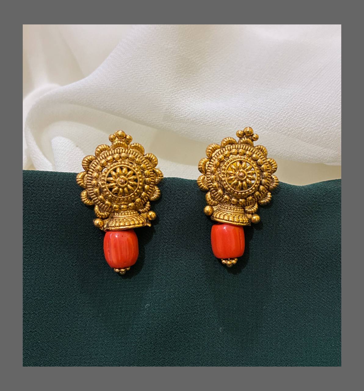 Beautiful Coral Stud Earring in Nakshi - NE00311
