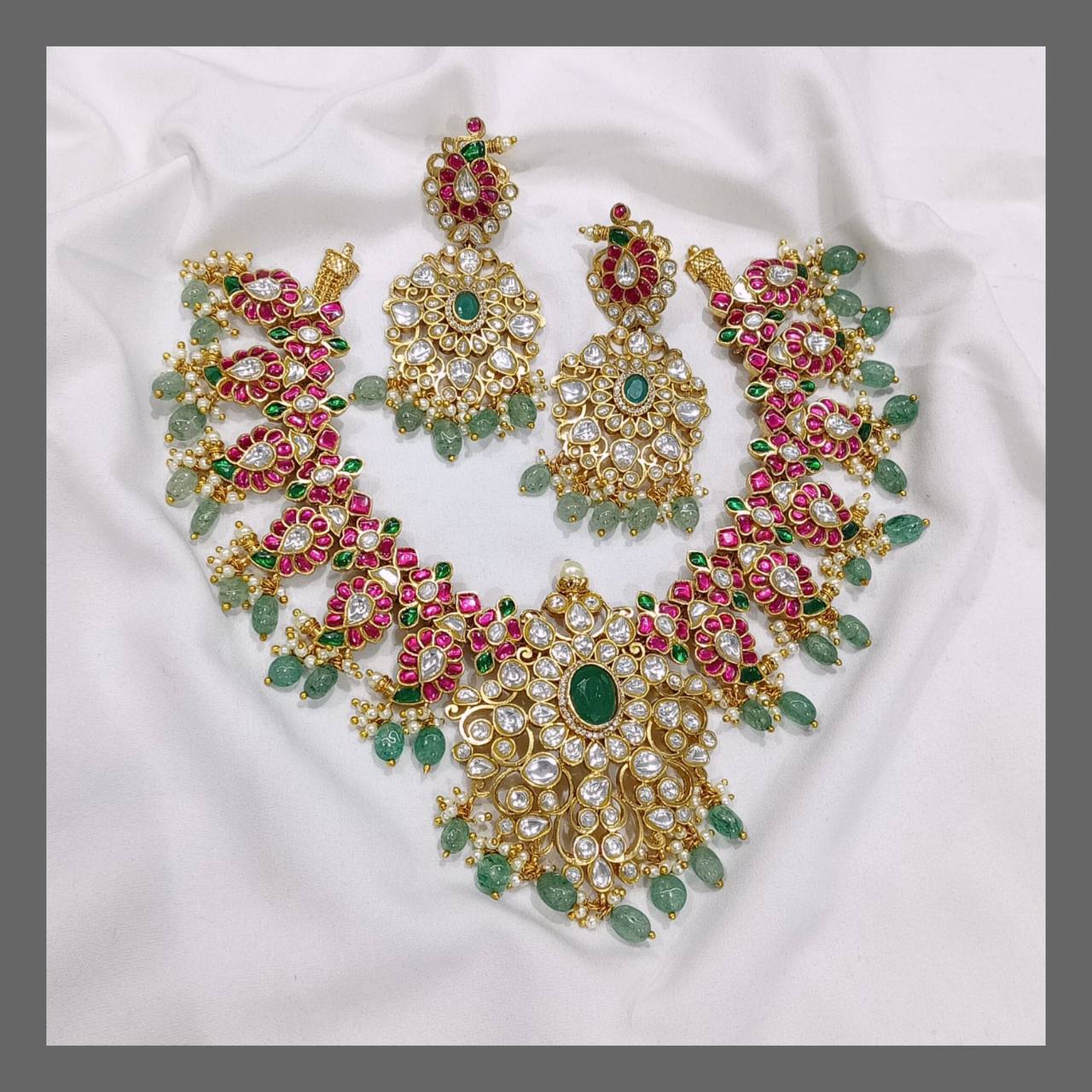 Mango Necklace with White Stone Pendent in Kundan - KN00353