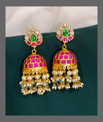 Beautiful Ruby Jhumki Earring in Kundan - KE00337