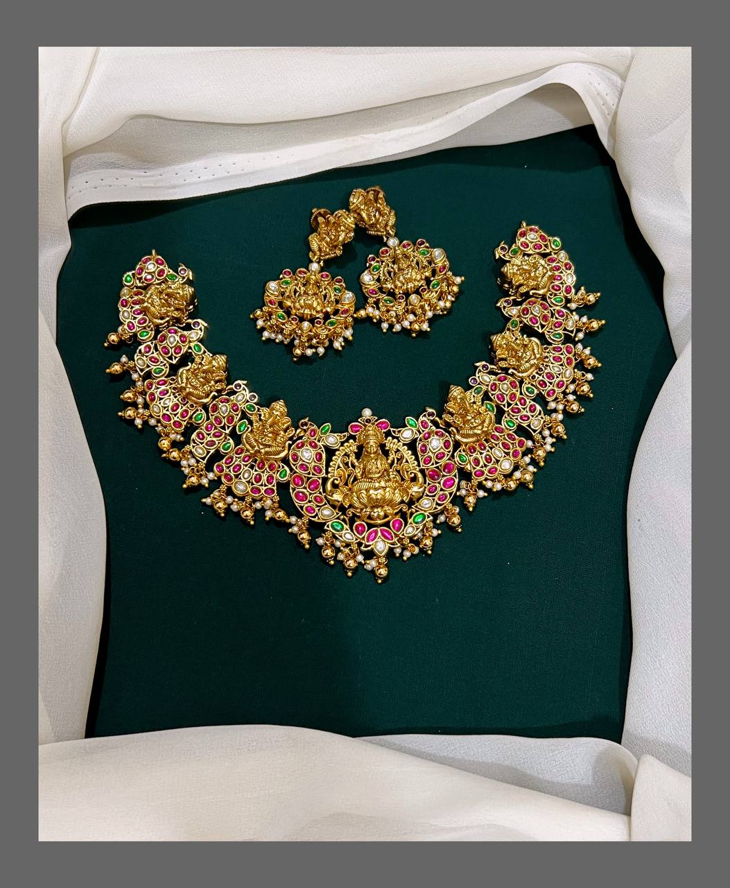 Lakshmi pendent with Lord Ganesh Necklace in Kundan - KN00122