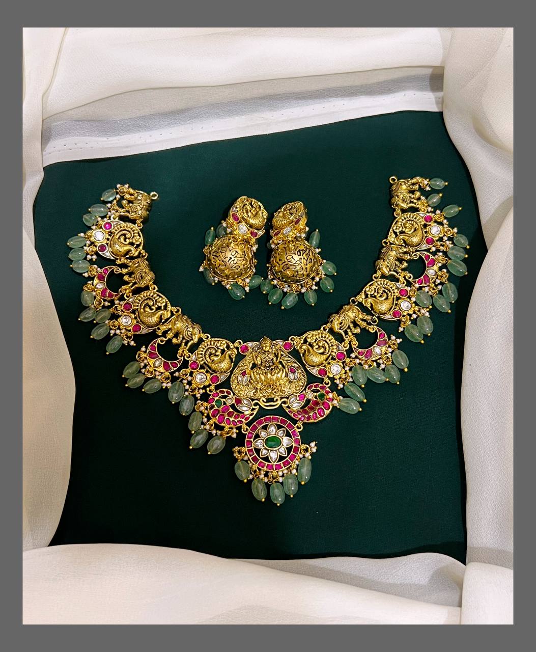 Lakshmi Pendent with Peacock Necklace in Kundan - KN00318