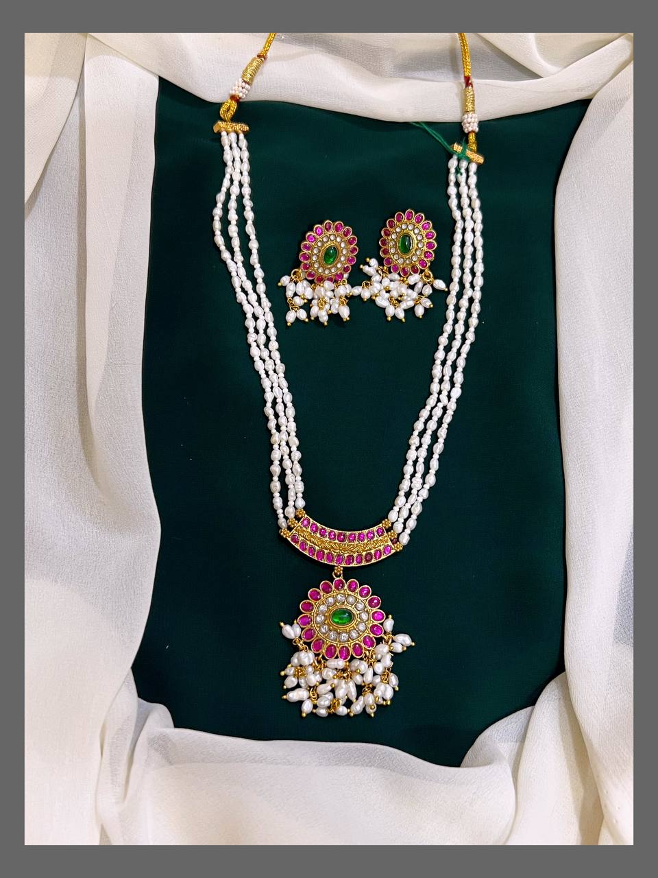 Original Rice White Pearl Necklace in Kundan -  PB0043