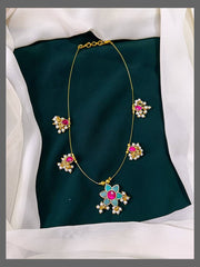 Invisible Chain with Flower Pendent in Jadau -  KN00321