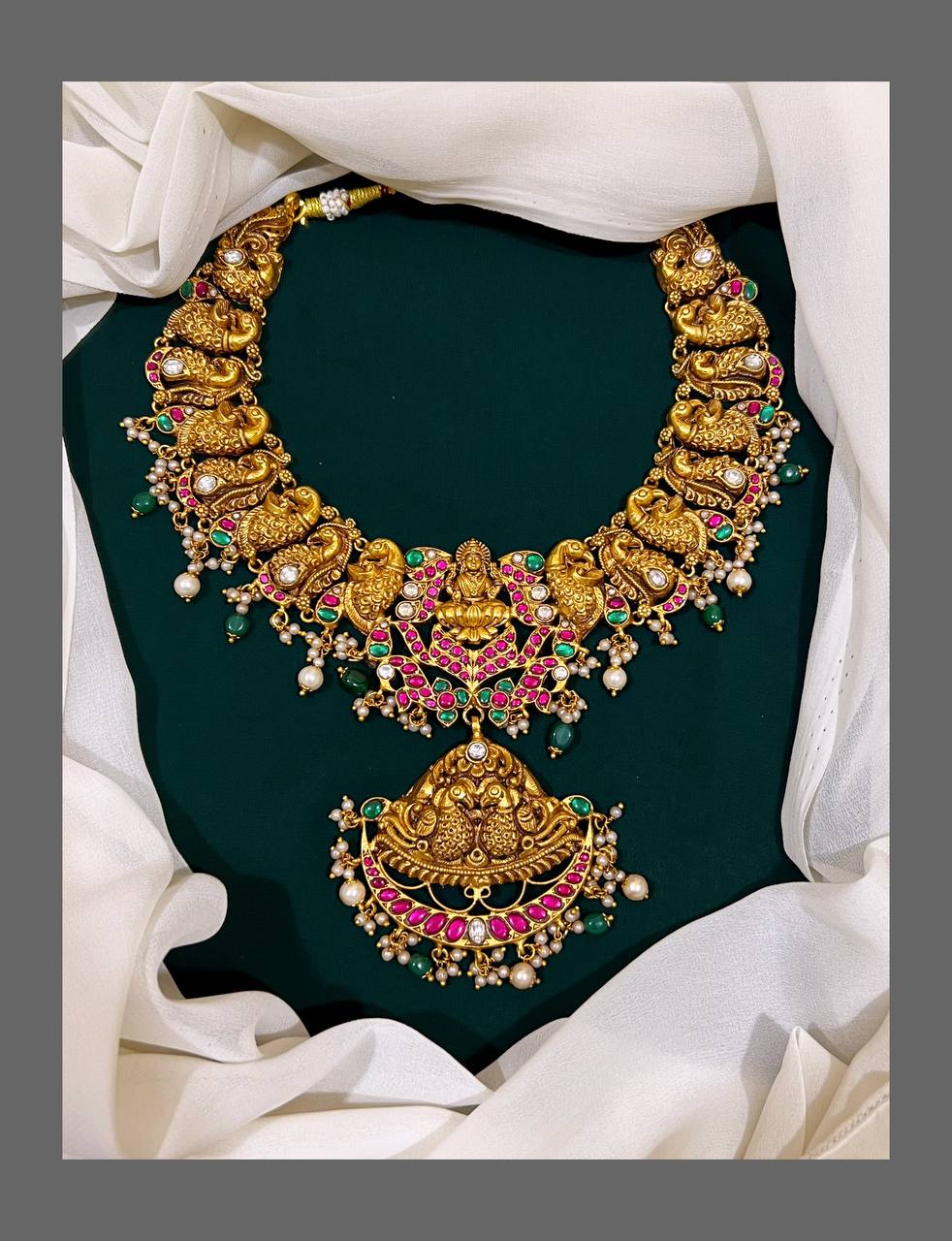 Beautiful Peacock with Lakshmi Pendent  in kundan - KH00233