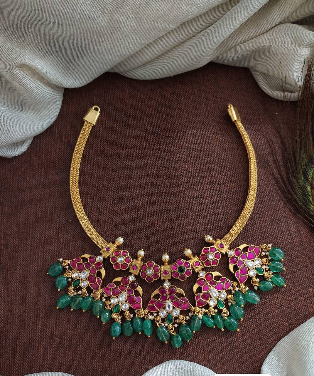 Ruby Peacock Choker in Kundan - KN00328