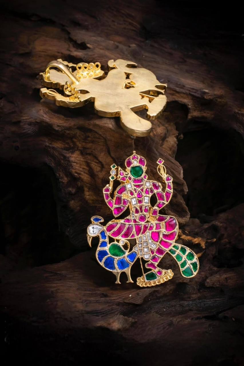 Beautiful Lord Murgan with Peacock in Kundan - KP00143