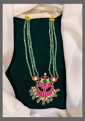 Green Pearl with Chand Bali Lotus Pendent - PB0053