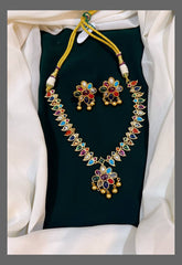 Multi Mango Necklace with Pendent in Kundan - KN00354