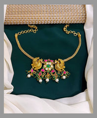 Peacock Chokar with Small Flower Necklace in Kundan- KN00383