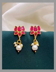 Ruby Lotus Earring in Kundan - KE00414