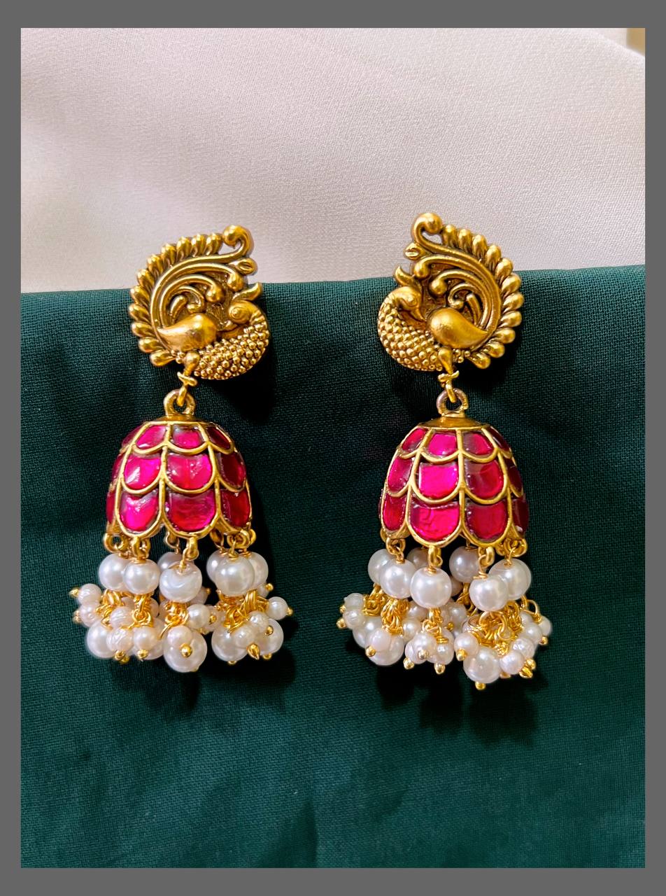 Peacock Jhumki Earring in Kundan - KE00354