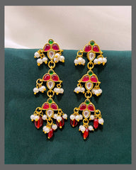 Emerald  and Ruby Stone Earring in Kundan - KE00252