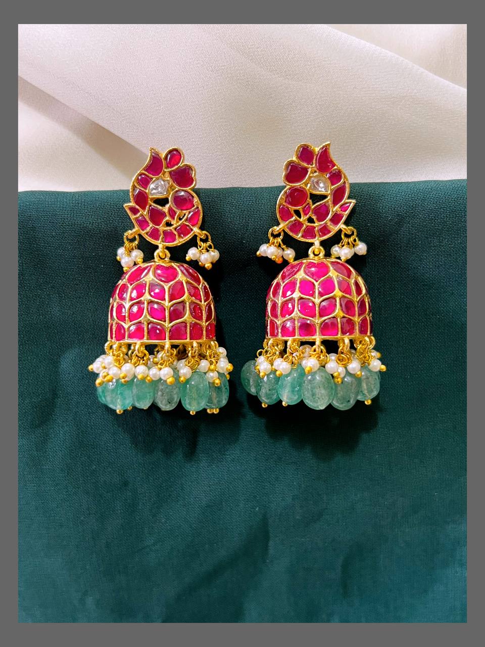 Ruby Peacock Jhumki in Kundan - KE00420