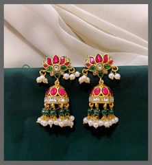 Rice Pearl Lotus Jhumki Earring in Kundan - KE00334