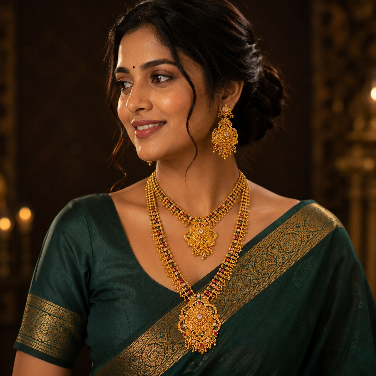 Kerala Design Antique Bridal Set in Nakshi - BR0043