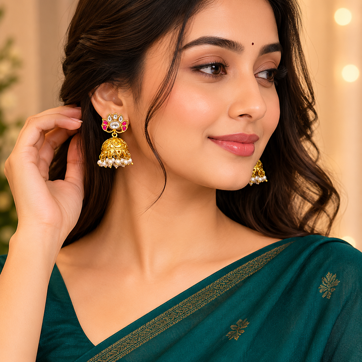 Beautiful Gold Replica Jhumki WIth Back Screw - KE00575