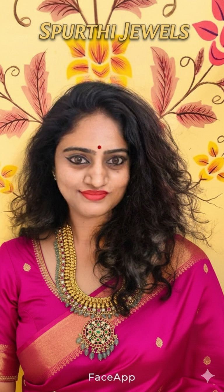 Beautiful Flower Multi Pendant with White and Ruby Stone Haram in Kundan - KH00337