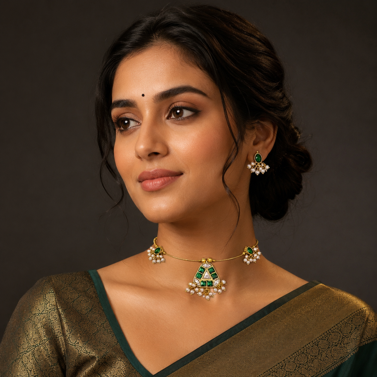 Beautiful Emerald Necklace In Kundan - KN00424