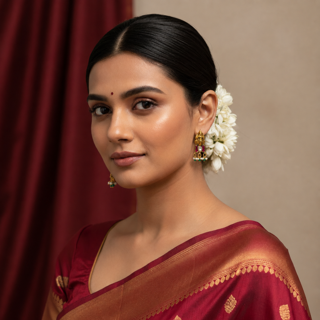 Jadau Nakshi Lakshmi Lotus Earrings With Back Screw - KE00576