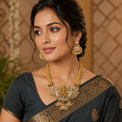 Peacock and Lakshmi Haram With Jhumki In Nakshi - NH00392