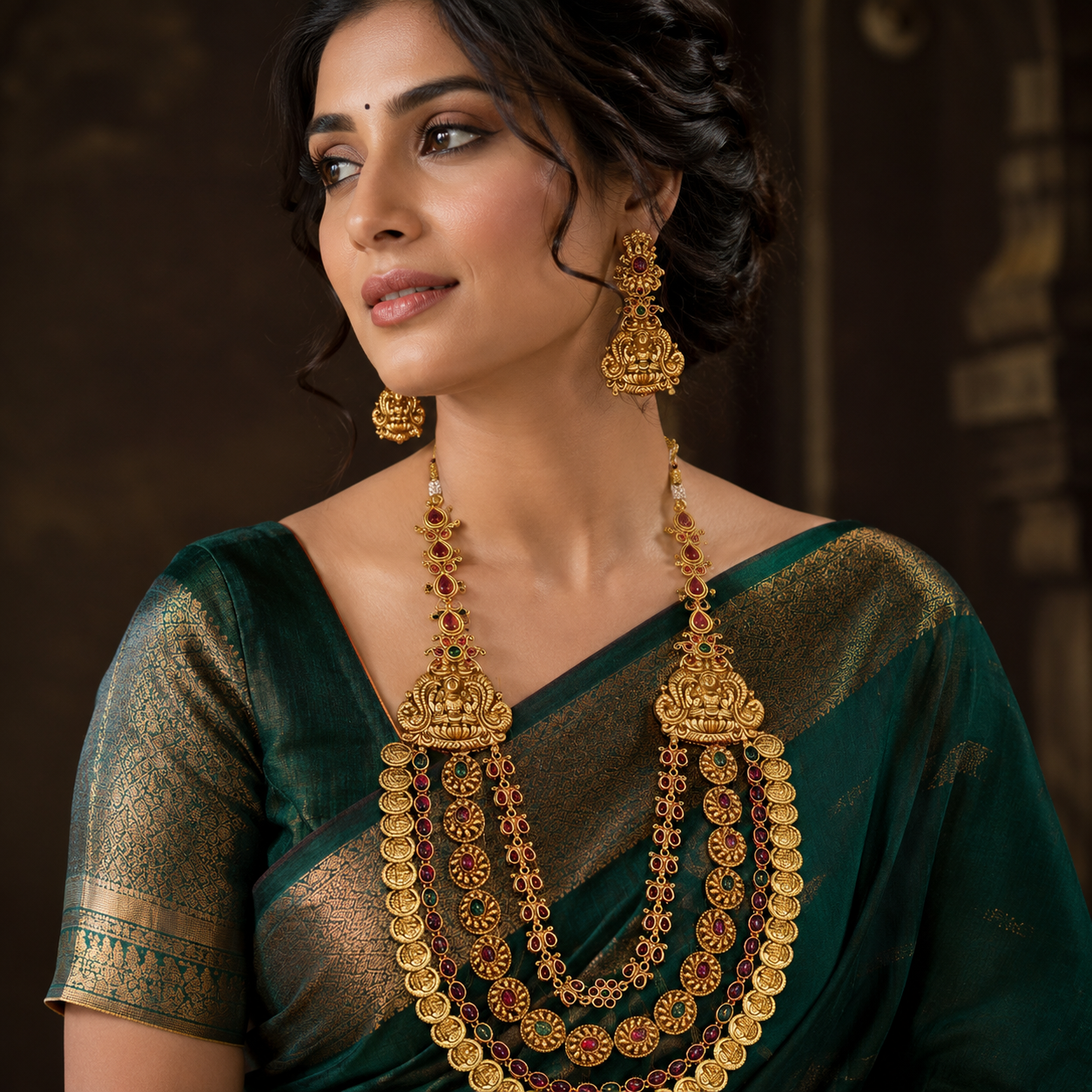Beautiful  3Layer Lakshmi Haram In Nakshi - NH00230