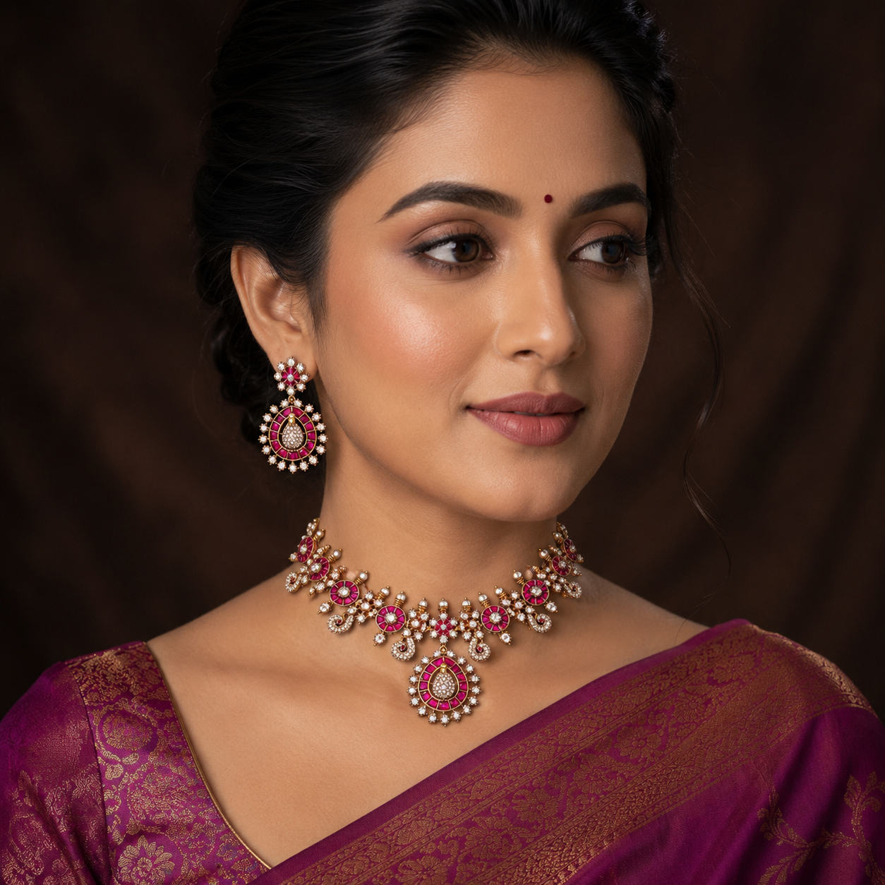 Mozonites Necklace With Jadau Kundan - DN0046