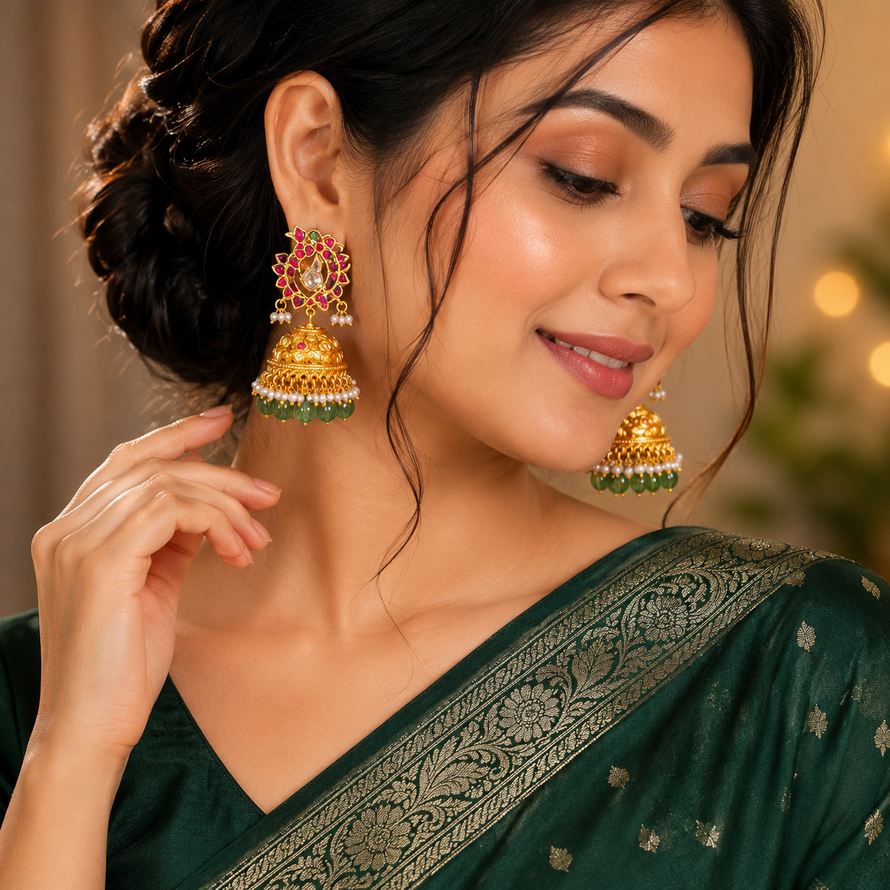 Beautiful Peacock Jhumki In Kundan - KE00452