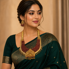 Beautiful Lakshmi Haram With Red Beads - NH00211