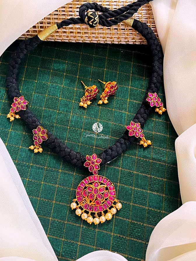 Black Threads Kempu Necklace with Earring - BB0011