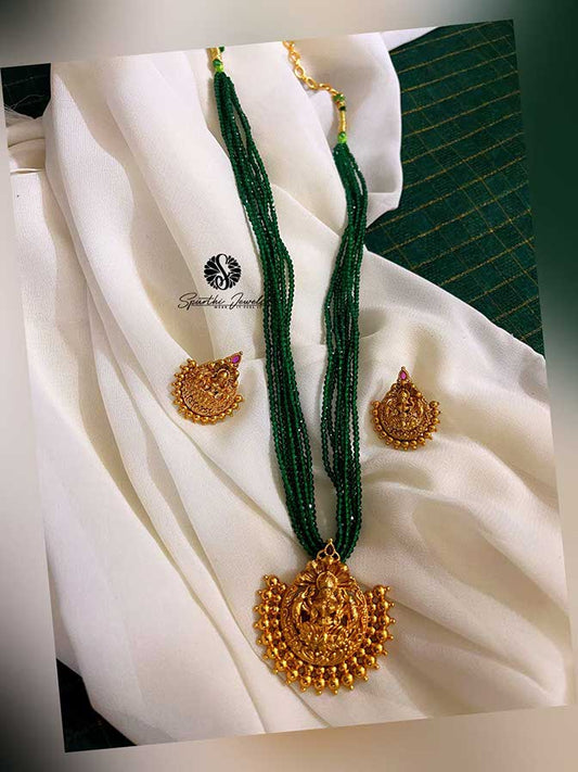 Green Beads Laxmi Necklace - BB0017