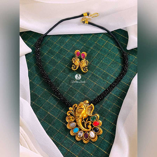 Black Threads Ganesha navaratna Necklace - BB0018