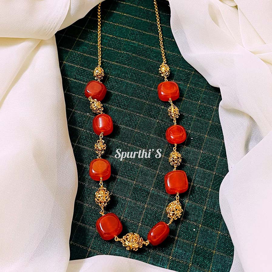 Coral Glass Beads Necklace - BB0025