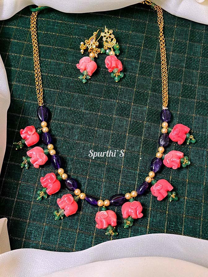 Strawberry Elephants Beads Necklace - BB0027