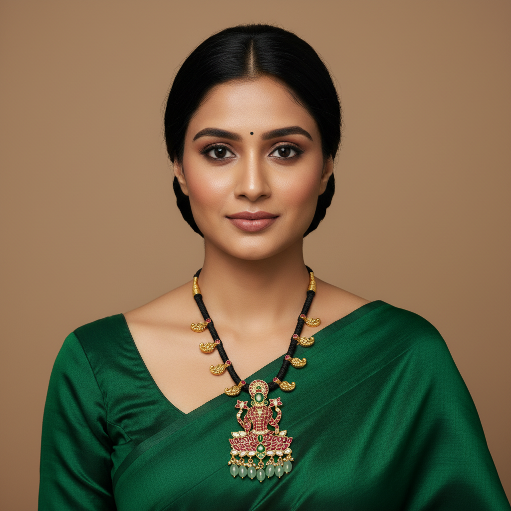 Jadau Lakshmi Pendant With Balck Dori - BD00164