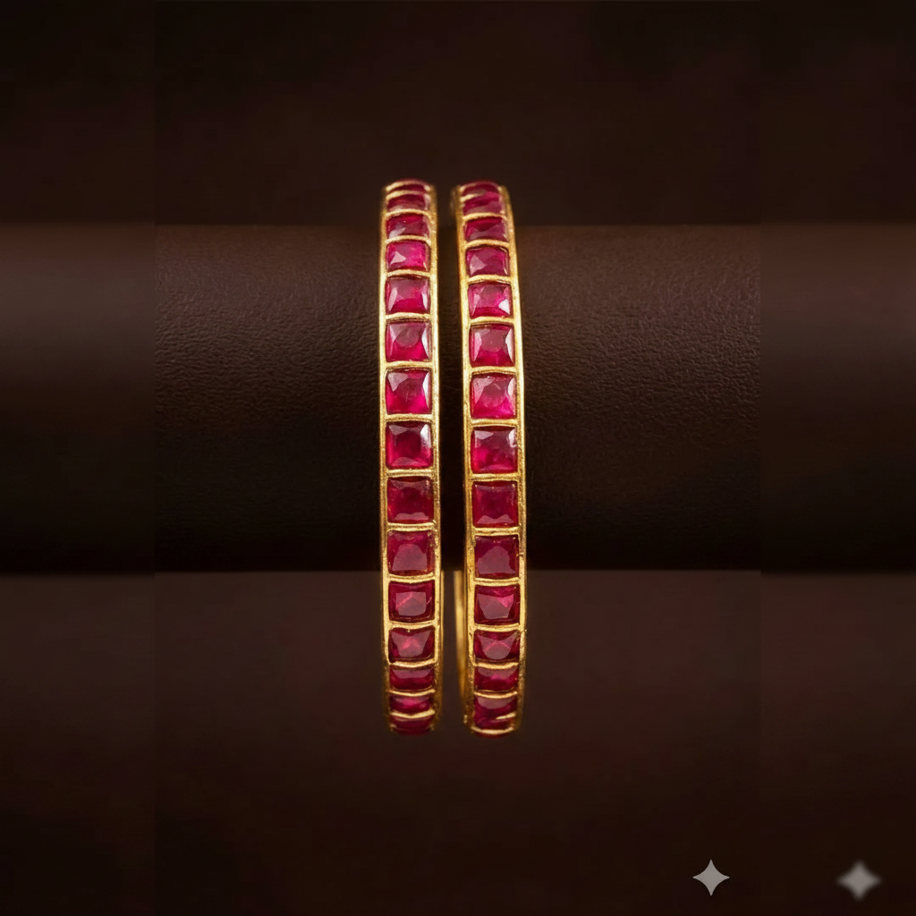 Ruby Jadau Square Pattern Bangles - BG00646