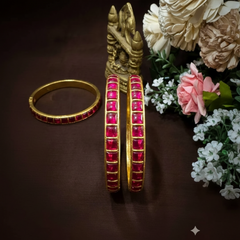 Ruby Jadau Square Pattern Bangles - BG00646
