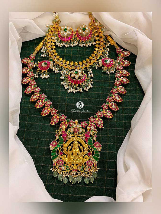 Bridal Set with Long and Short Laxmi Pendant with Earring and Mang Tika - BR0006