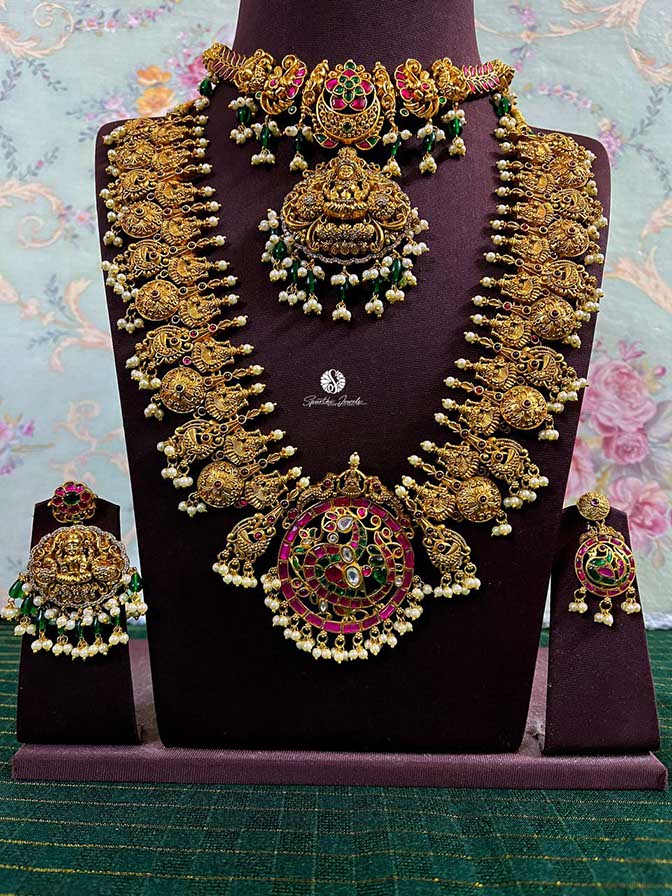 Bridal Set with Long and Short Temple Jewellery with Earring and Mang Tika - BR0007